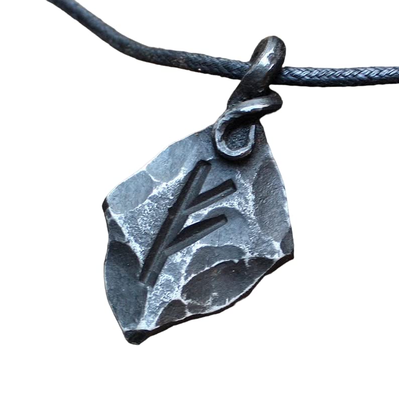 NauticalMart Forged Iron Fehu Feoh Fe Rune Amulet Runic Nordic Pendant Talisman Necklace Viking Jewelry Gift - Image 1