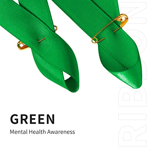 SIMISI RIBBON 200 Pieces Green Satin Awareness Ribbons with Safety Pins for Mental Health Awareness 1.4 x 3 inch - Image 4