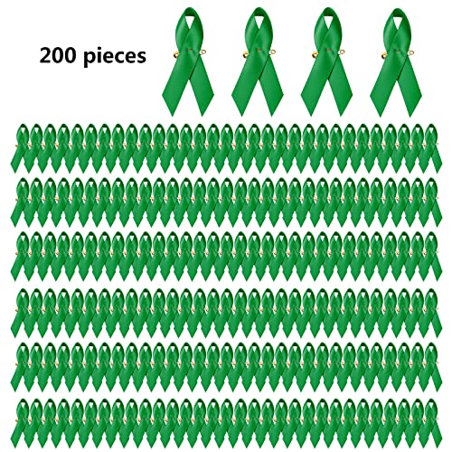 SIMISI RIBBON 200 Pieces Green Satin Awareness Ribbons with Safety Pins for Mental Health Awareness 1.4 x 3 inch - Image 2