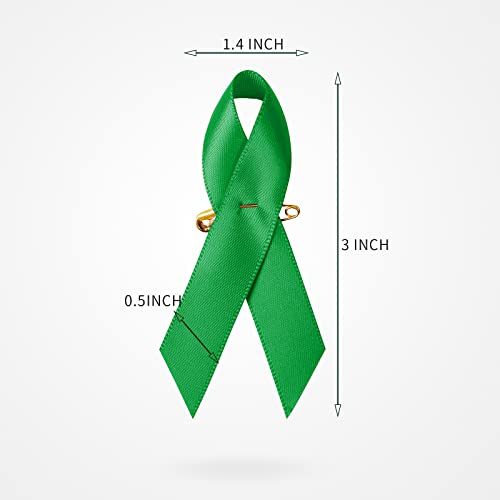 SIMISI RIBBON 200 Pieces Green Satin Awareness Ribbons with Safety Pins for Mental Health Awareness 1.4 x 3 inch - Image 3