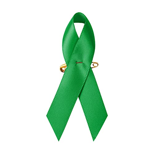 SIMISI RIBBON 200 Pieces Green Satin Awareness Ribbons with Safety Pins for Mental Health Awareness 1.4 x 3 inch - Image 1