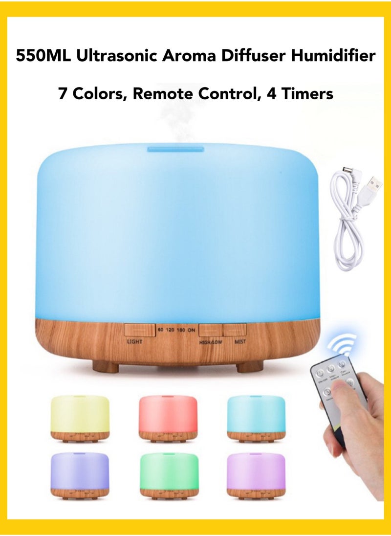 Oasis Casa - 500ML 4-in-1 Ultrasonic Essential Oil Diffuser, Portable Aromatherapy Fragrant Oil Cool Mist Humidifier Scent Vaporizer with Remote Control Night Light  Auto-off 4 Timers, Wood Finish - Image 1