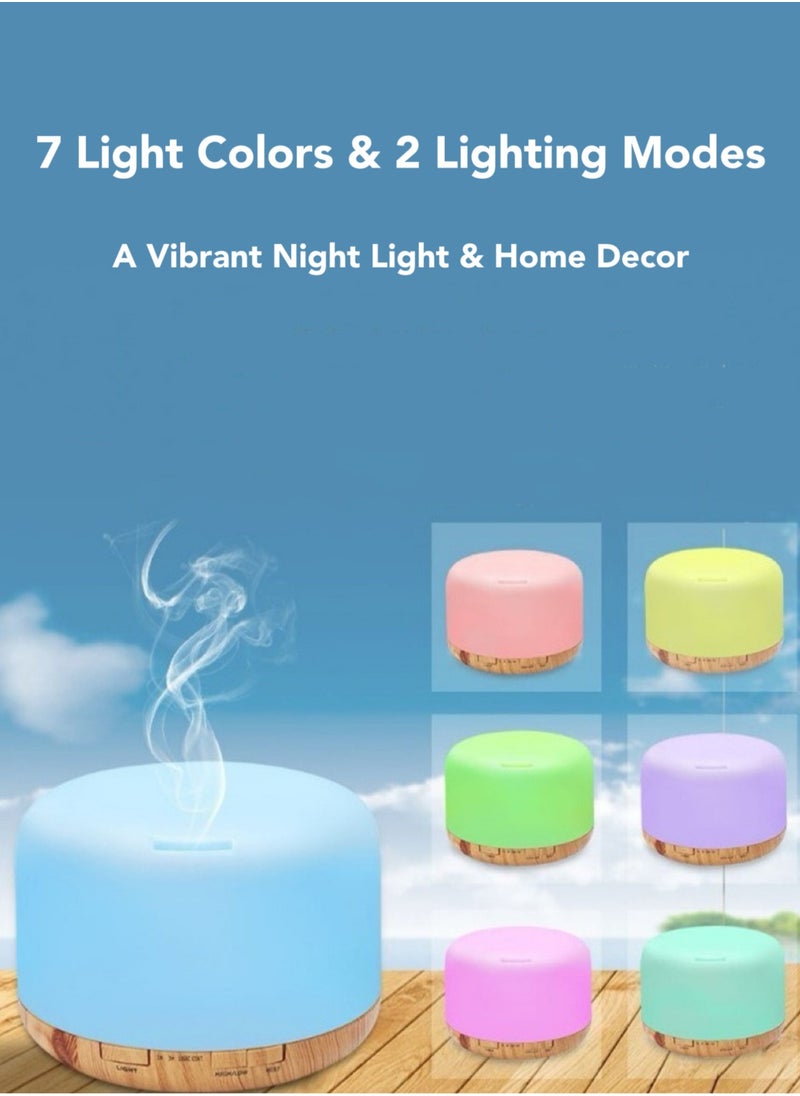 Oasis Casa - 500ML 4-in-1 Ultrasonic Essential Oil Diffuser, Portable Aromatherapy Fragrant Oil Cool Mist Humidifier Scent Vaporizer with Remote Control Night Light  Auto-off 4 Timers, Wood Finish - Image 1