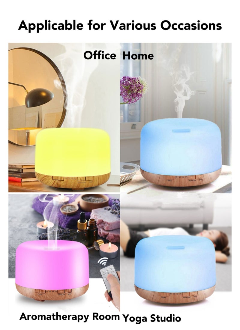 Oasis Casa - 500ML 4-in-1 Ultrasonic Essential Oil Diffuser, Portable Aromatherapy Fragrant Oil Cool Mist Humidifier Scent Vaporizer with Remote Control Night Light  Auto-off 4 Timers, Wood Finish - Image 1