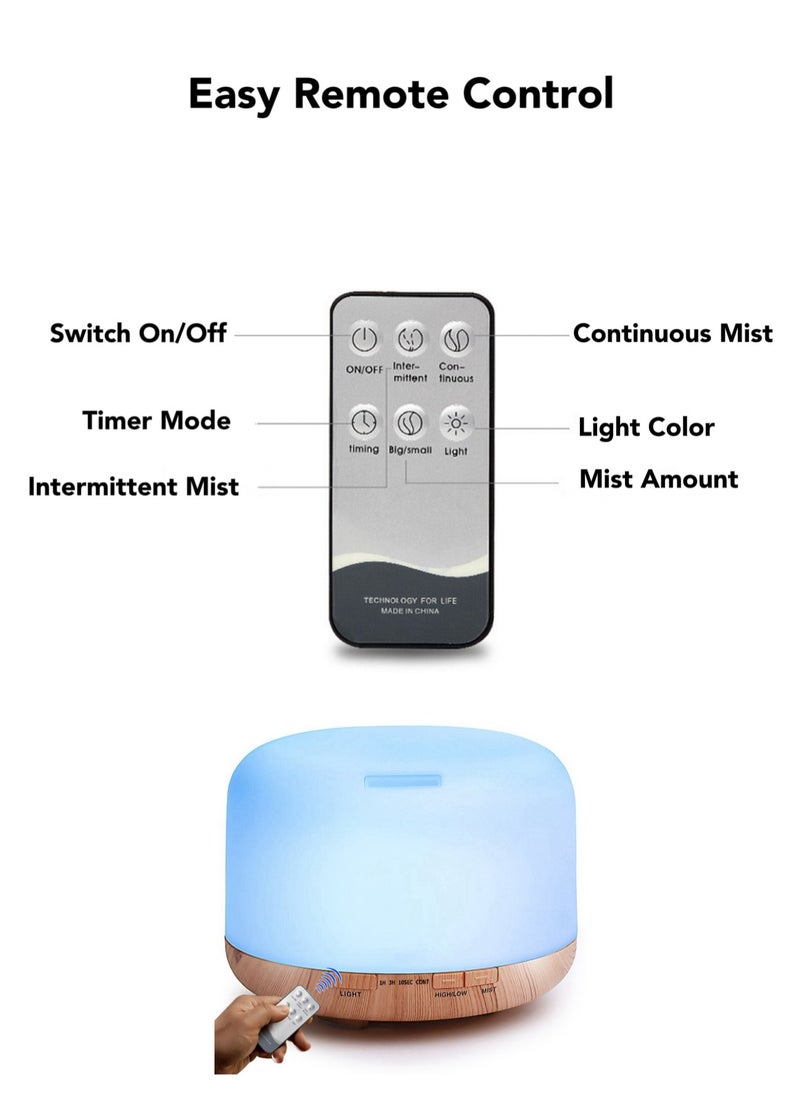 Oasis Casa - 500ML 4-in-1 Ultrasonic Essential Oil Diffuser, Portable Aromatherapy Fragrant Oil Cool Mist Humidifier Scent Vaporizer with Remote Control Night Light  Auto-off 4 Timers, Wood Finish - Image 1