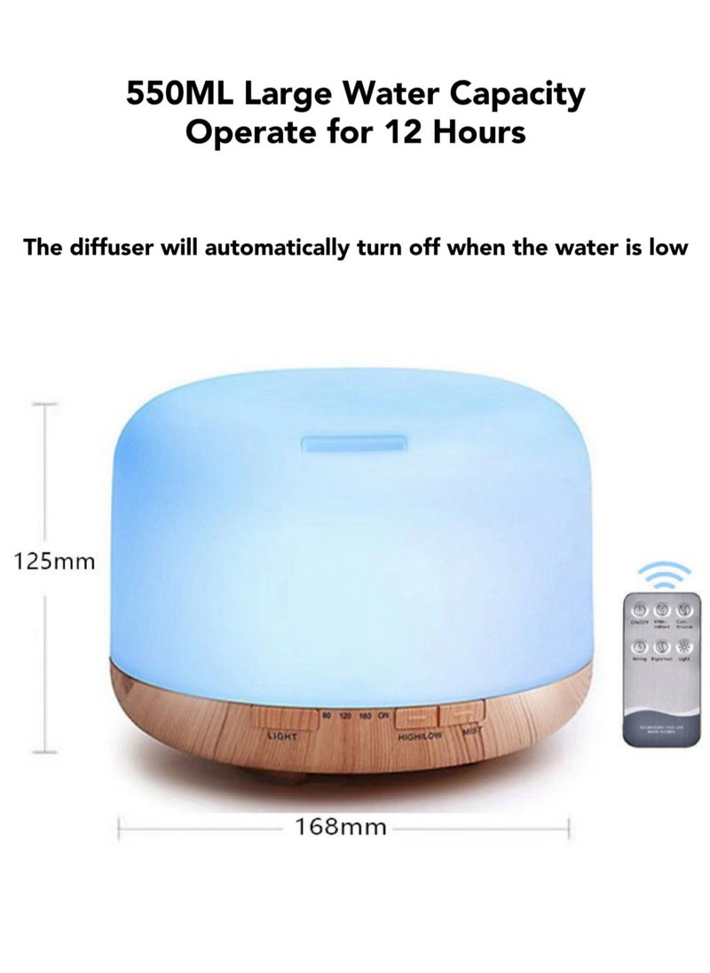 Oasis Casa - 500ML 4-in-1 Ultrasonic Essential Oil Diffuser, Portable Aromatherapy Fragrant Oil Cool Mist Humidifier Scent Vaporizer with Remote Control Night Light  Auto-off 4 Timers, Wood Finish - Image 1