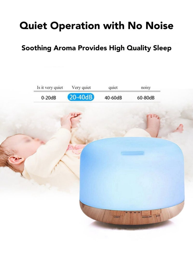Oasis Casa - 500ML 4-in-1 Ultrasonic Essential Oil Diffuser, Portable Aromatherapy Fragrant Oil Cool Mist Humidifier Scent Vaporizer with Remote Control Night Light  Auto-off 4 Timers, Wood Finish - Image 1