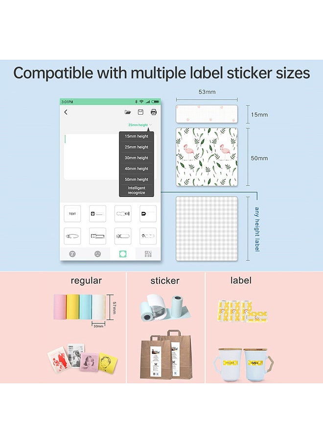 Generic - Mini Pocket Thermal Printer Multifunction Portable Sticker Maker 203DPI Instant Photo Printing Support BT Connection for Smartphone with 1 Paper Roll 57mm Compatible with iOS Android  System - Image 1