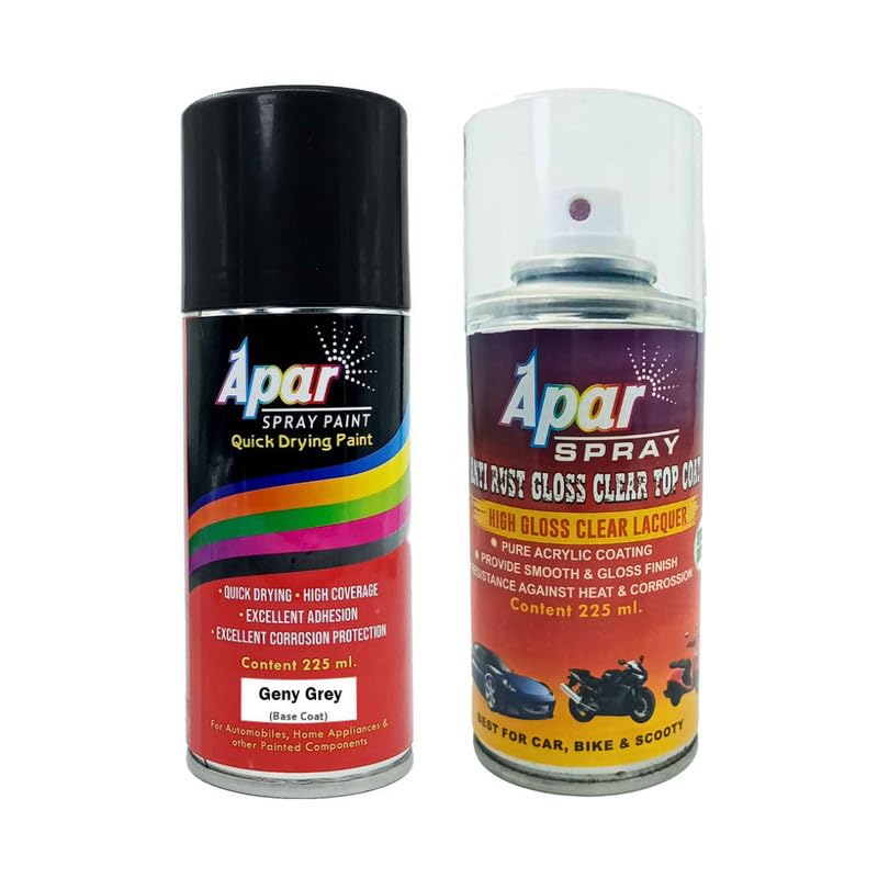 APAR طلاء رذاذ السيارات جيني رمادي (اسم لون RC) + متوافق مع هوندا أكتيفا - 225 مل (عبوة من 2 قطعة) - Image 1