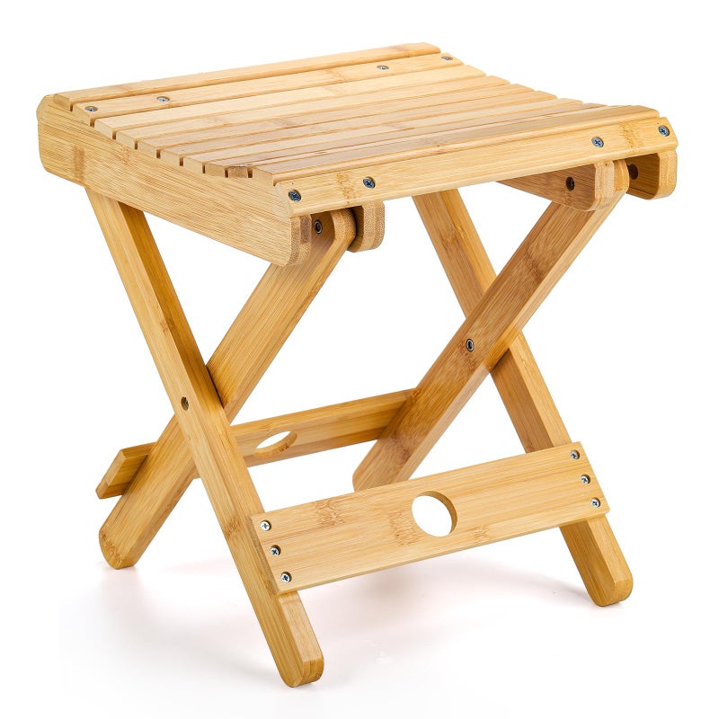 Lawei Lawei Bamboo Folding Step Stool  12 Inch Bamboo Shower Bench Stool Spa Bath Seat Chairs for Shower Leg Shaving and Foot Rest 