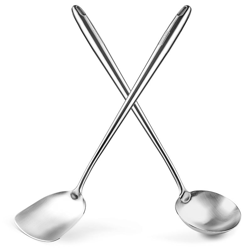 YOSUKATA 17â€™â€™ Wok Spatula and Ladle - Set of 2 Heat-Resistant Wok Tools - Universal Wok Ladle and Spatula - High-Grade 304 Stainless Steel Cooking Utensils and Wok Accessories - Solid Wok Utensils - Image 1