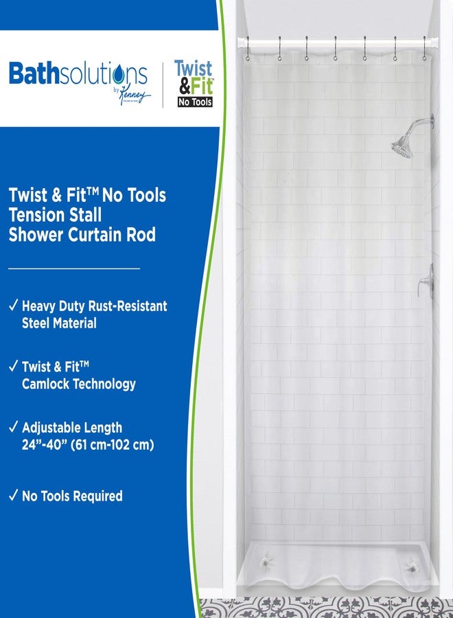 Kenney KN607C/10 Twist & Fit No Tools Camlock Tension Easy Install Stall Shower Curtain Rod with Non-Slip, Non-Scratch Ends, 24-40" Adjustable Length, White, 1" Diameter Rust Resistant Steel Tube - Image 2