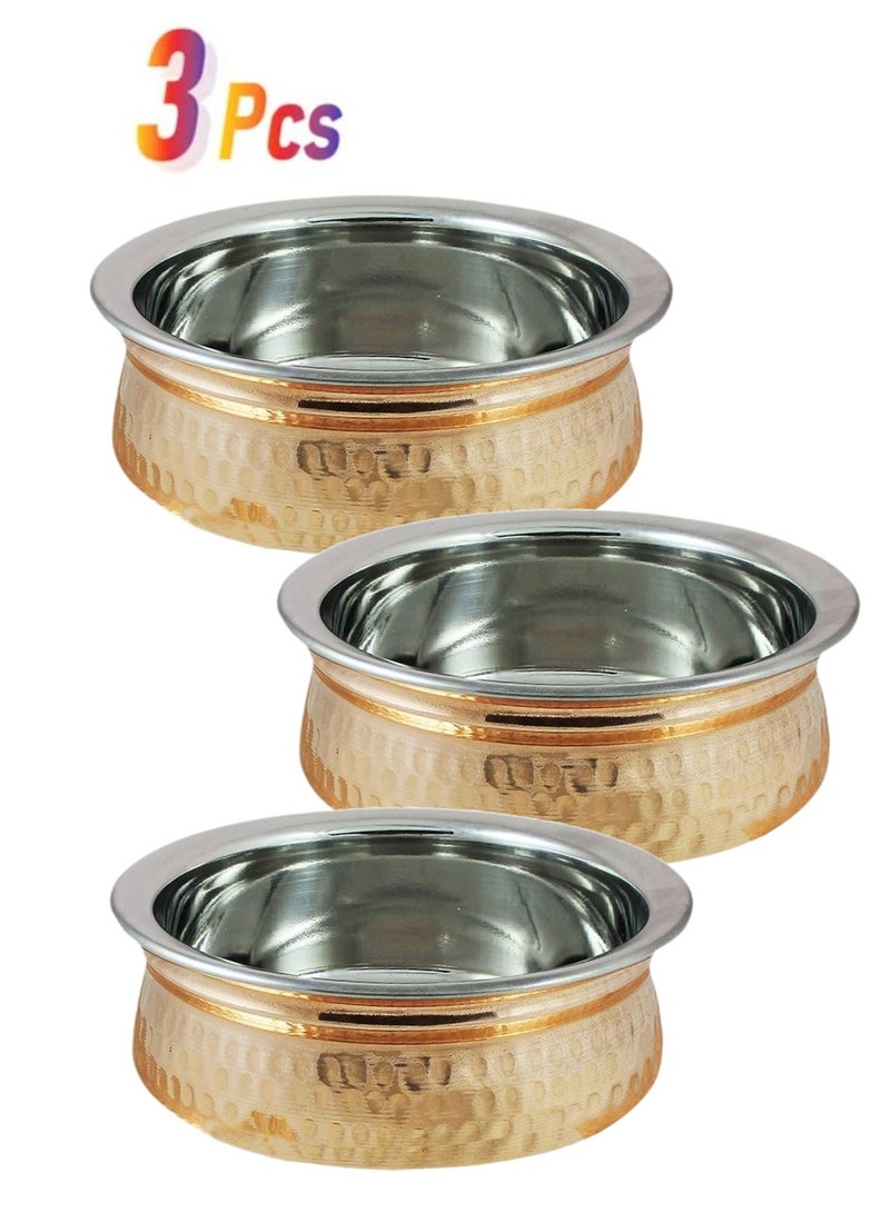 Royal 3 Pcs Stainless Steel Copper Biryani Handi, Serving Dishes, 18 Centimeter - Image 1