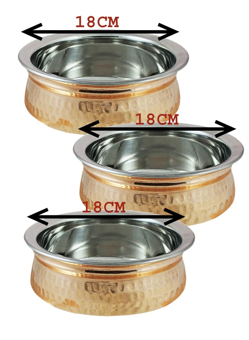 Royal 3 Pcs Stainless Steel Copper Biryani Handi, Serving Dishes, 18 Centimeter - Image 2
