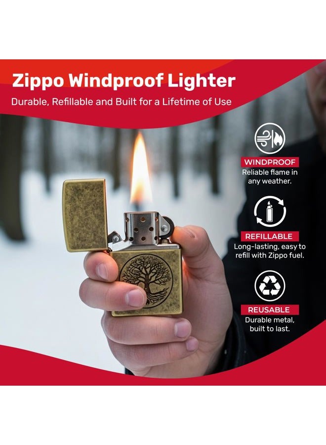 Zippo 29149 ولاعة مقاومة للرياح من النحاس الأصفر العتيق شجرة الحياة - Image 2