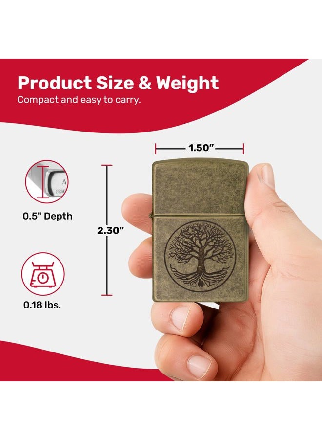 Zippo 29149 ولاعة مقاومة للرياح من النحاس الأصفر العتيق شجرة الحياة - Image 3