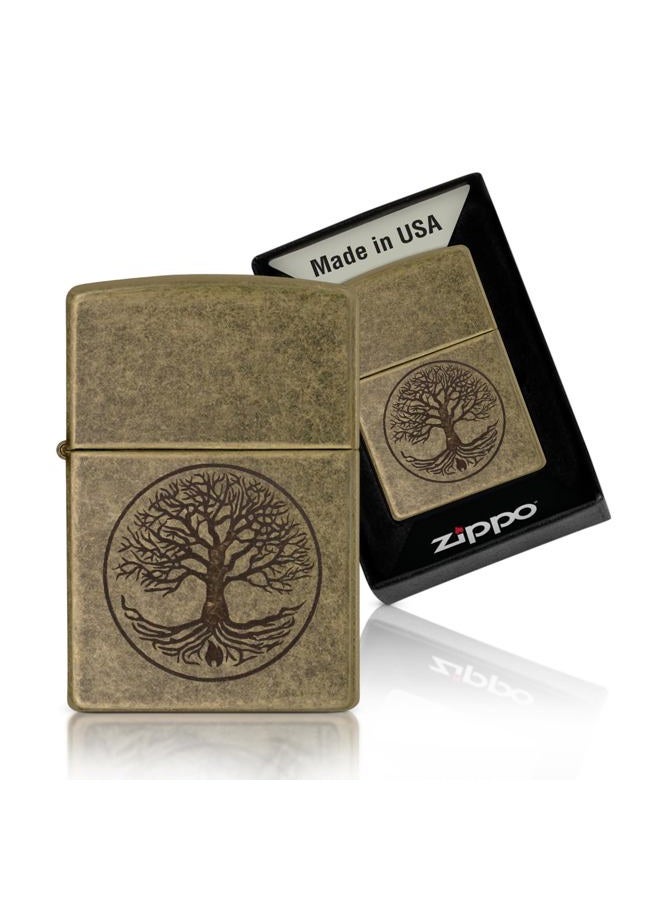 Zippo 29149 ولاعة مقاومة للرياح من النحاس الأصفر العتيق شجرة الحياة - Image 1