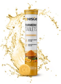 Anisue Turmeric Effervescent Tablets with Curcuma Longa - Rhizome Powder  500mg | Immunity Booster , Healthy Inflammatory Support, Non GMO & Gluten Free | Orange Flavour | Pack of 1 - 20 Tablets.  - Image 1