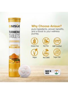 Anisue Turmeric Effervescent Tablets with Curcuma Longa - Rhizome Powder  500mg | Immunity Booster , Healthy Inflammatory Support, Non GMO & Gluten Free | Orange Flavour | Pack of 1 - 20 Tablets.  - Image 5