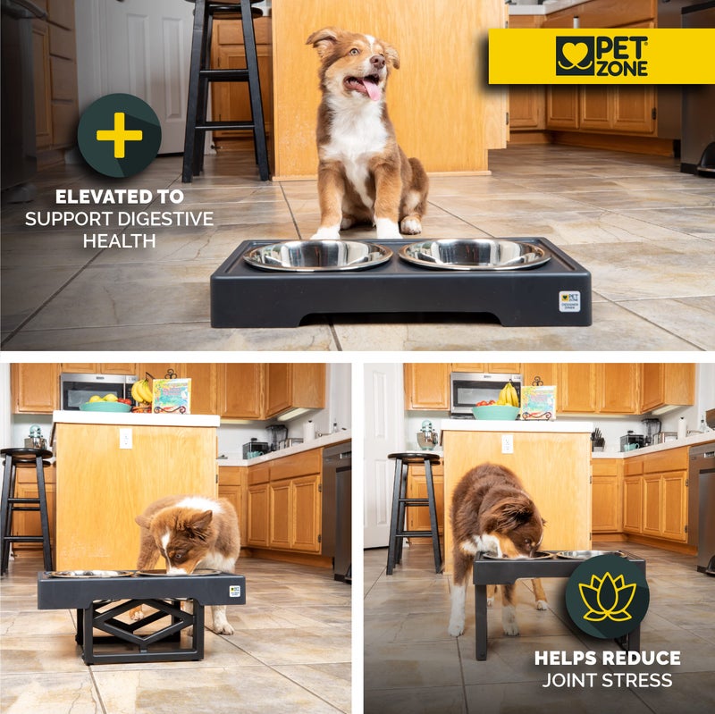 Pet Zone Elevated Dog Bowls Designer Diner 3 Height Adjustable Raised Dog Bowl Stand with 2 Stainless Steel Bowls (7 Cup Capacity Each) - Image 2