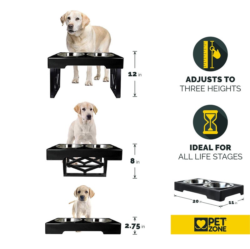 Pet Zone Elevated Dog Bowls Designer Diner 3 Height Adjustable Raised Dog Bowl Stand with 2 Stainless Steel Bowls (7 Cup Capacity Each) - Image 3