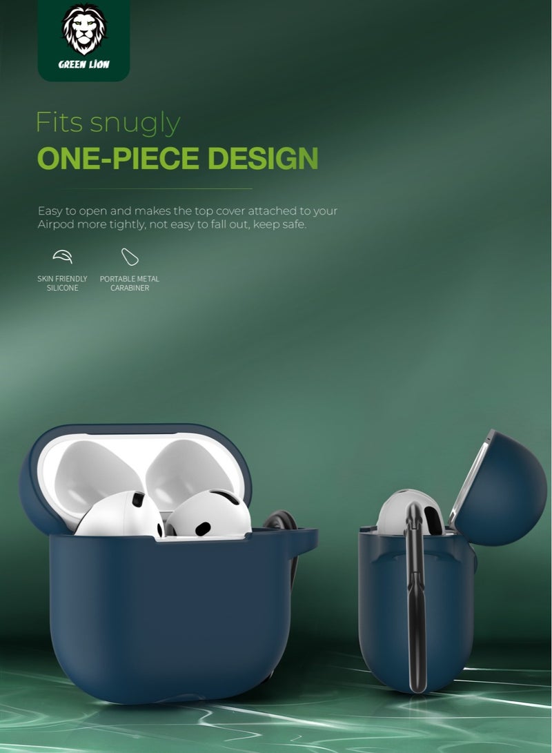 GREEN LION Berlin series Silicone Case for AirPods 4 / Shock Absorbent / 360° Full Protection / Washable Material / Portable Metal Carabiner / Skin Friendly Silicone - Blue - Image 2