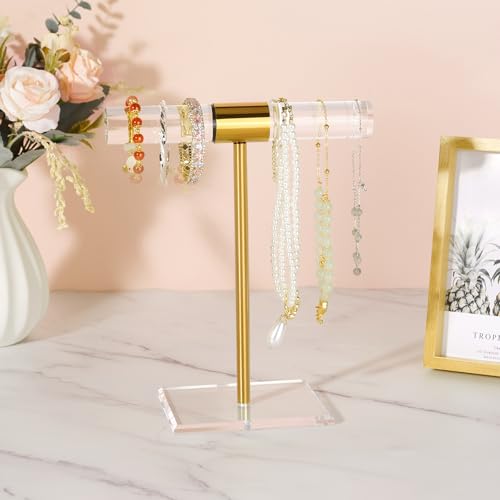 Jolboldy Necklace Holder Bracelet Holder, Gold Acrylic Jewelry Display Stand Crystal T Bar Jewelry Organizer Gift for Women(1-Tier 1pc) - Image 3