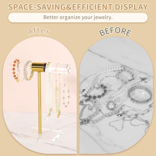 Jolboldy Necklace Holder Bracelet Holder, Gold Acrylic Jewelry Display Stand Crystal T Bar Jewelry Organizer Gift for Women(1-Tier 1pc) - Image 5