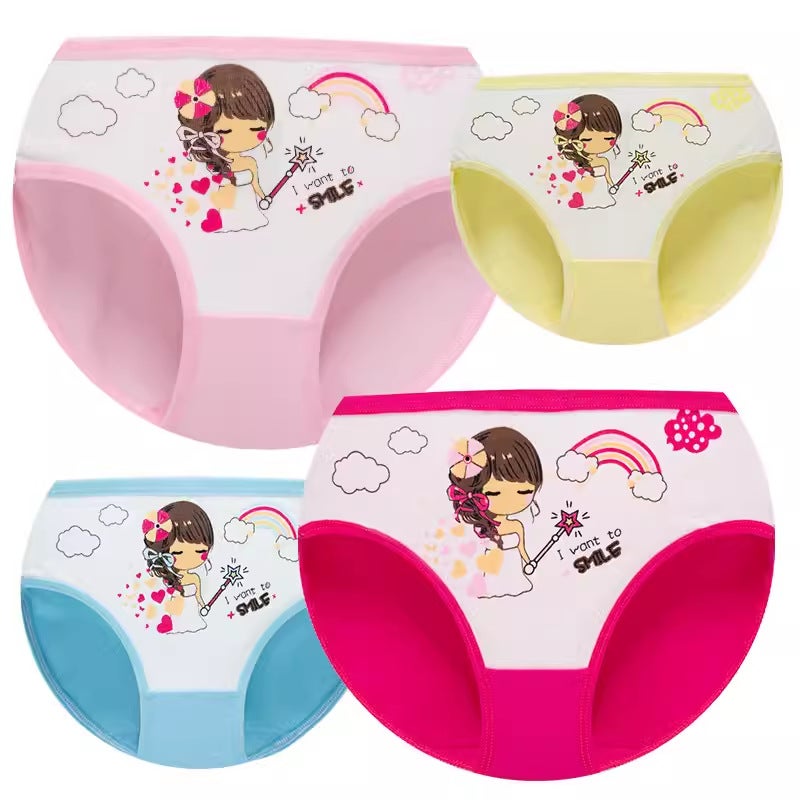 New Candy-Colored Cotton Girls Underwear with Cartoon Prints 1058 Rainbow Princess Mix 