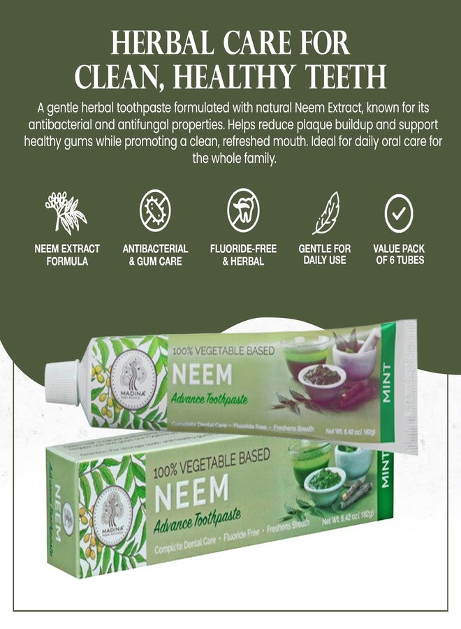 Madina Neem Advance Toothpaste – 6 Pack, Natural Oral Care, Herbal Toothpaste, Antibacterial, Antifungal, Plaque Control, Breath Freshening, Daily Use, Oral Hygiene, 6.42 oz Each - Image 2
