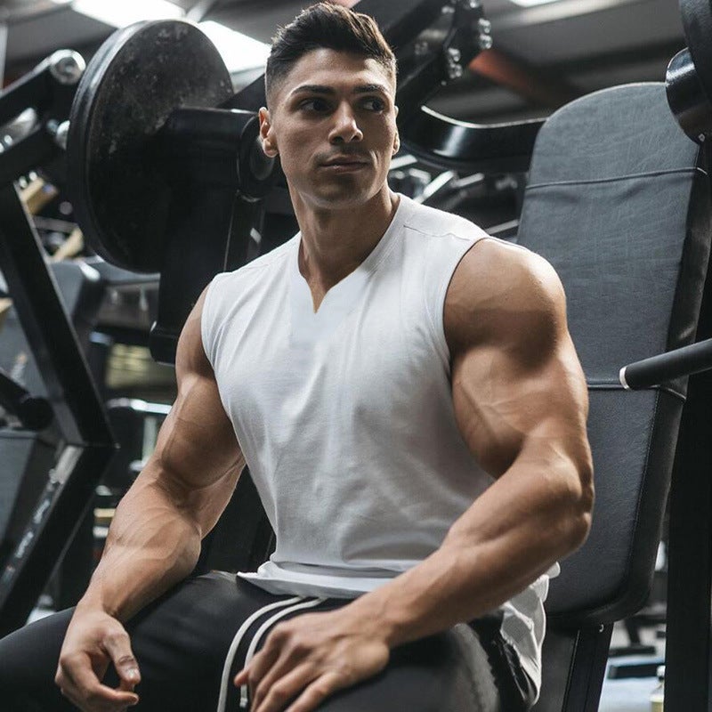 Mens Solid Color V-Neck Athletic Tank Summer Cotton Sleeveless Tee Black  - Image 5