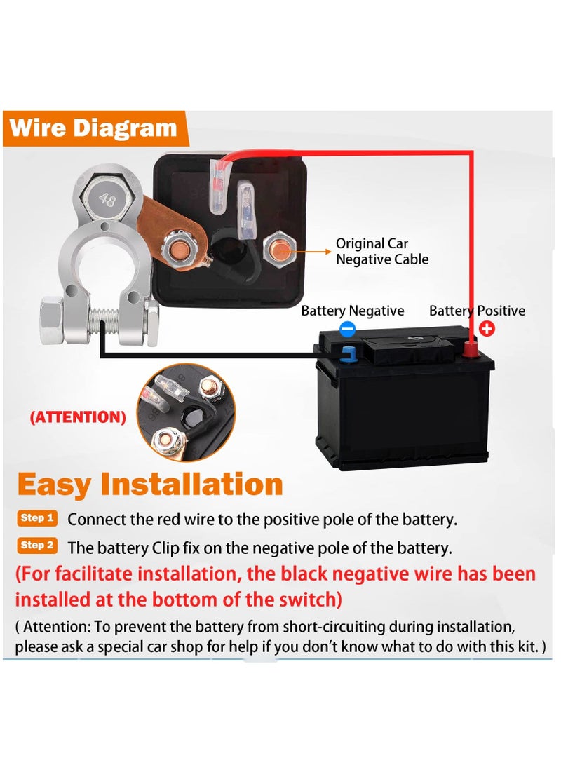 مفتاح فصل البطارية عن بُعد DC12V 200A للكامبر، البحرية، الشاحنة، المقطورة، RV: ترقية مضادة للسرقة، لمنع استنزاف البطارية، مع 2 مفتاح لاسلكي، (سلك سالب أسود في الأسفل) - Image 3
