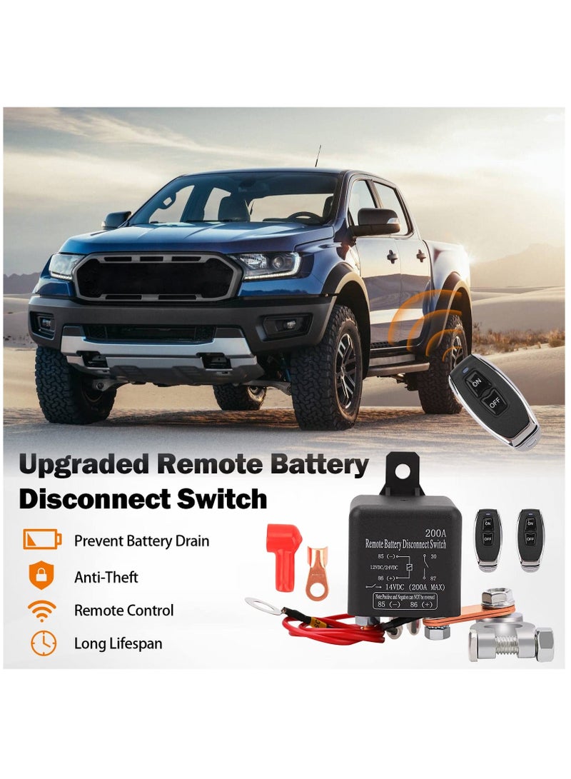 مفتاح فصل البطارية عن بُعد DC12V 200A للكامبر، البحرية، الشاحنة، المقطورة، RV: ترقية مضادة للسرقة، لمنع استنزاف البطارية، مع 2 مفتاح لاسلكي، (سلك سالب أسود في الأسفل) - Image 2