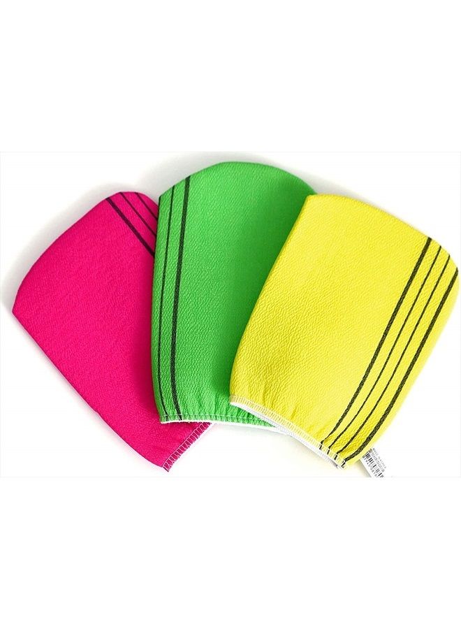 Bastex Exfoliating Bath Washcloth. Genuine Korean Towel Cloth Used for Exfoliating. Exfoliator Scrub Mitten for Bath and Shower Use - 3 Pieces (6.7 inch x 5.2 inch). Comes in Yellow, Pink and Green - Image 1
