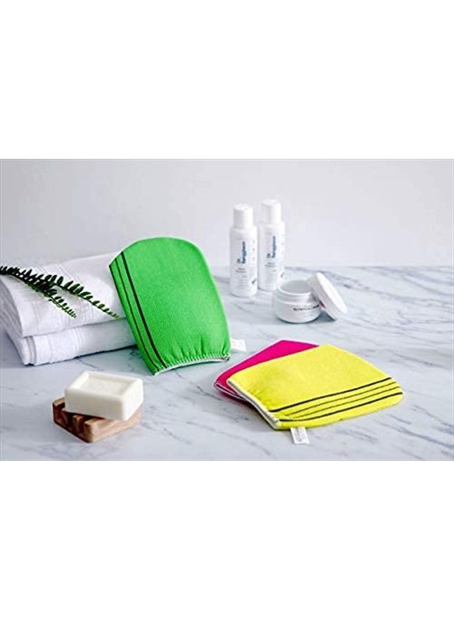 Bastex Exfoliating Bath Washcloth. Genuine Korean Towel Cloth Used for Exfoliating. Exfoliator Scrub Mitten for Bath and Shower Use - 3 Pieces (6.7 inch x 5.2 inch). Comes in Yellow, Pink and Green - Image 2