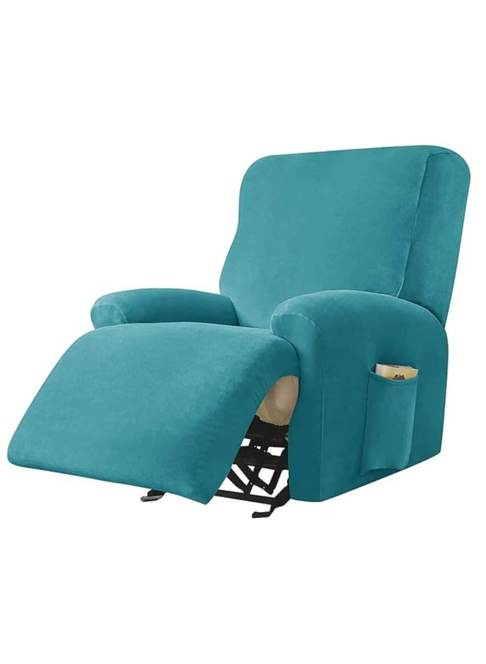general 4-Piece Velvet Chaise longue Cover, Living Room Stretch Velvet Plush Lounge Chair Cover with Side Pockets, TV Chair Protector, Seat Width 58-89 cm (Turquoise Blue) - Image 1