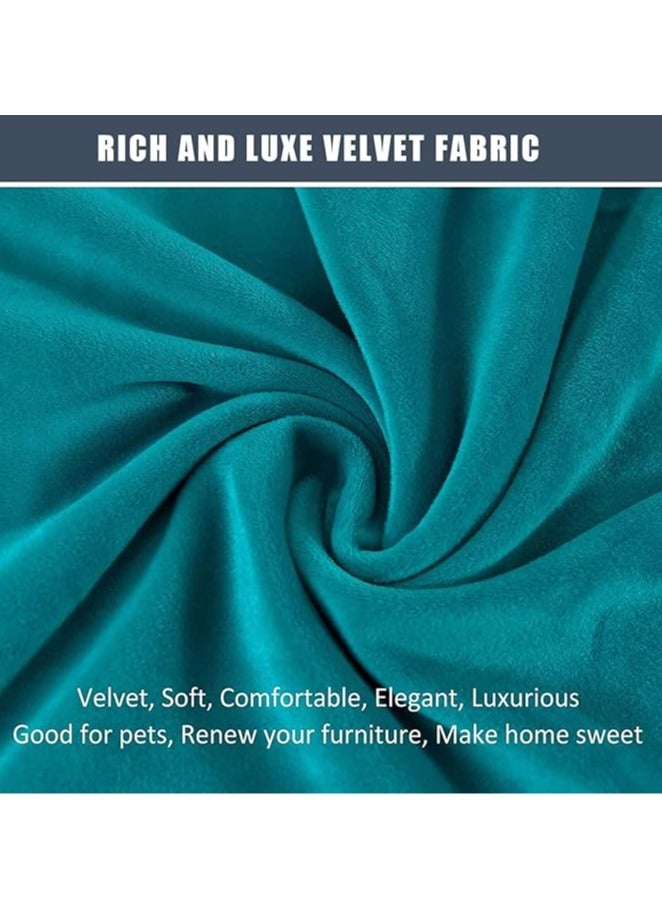 general 4-Piece Velvet Chaise longue Cover, Living Room Stretch Velvet Plush Lounge Chair Cover with Side Pockets, TV Chair Protector, Seat Width 58-89 cm (Turquoise Blue) - Image 2