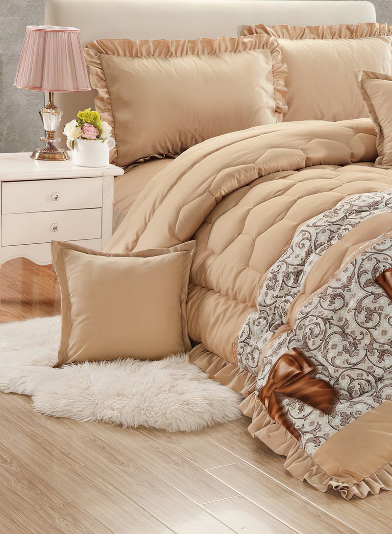 مون طقم مفرش  مقاس كينج مكون من 6 قطع طقم لحاف مزدوج للجنسين يتضمن 1 لحاف و 1 ملاءة سرير و2 غطاء وسادة نوم و 2 غطاء وسادة ديكور غطاء مناسب لجميع الاوقات - Image 2