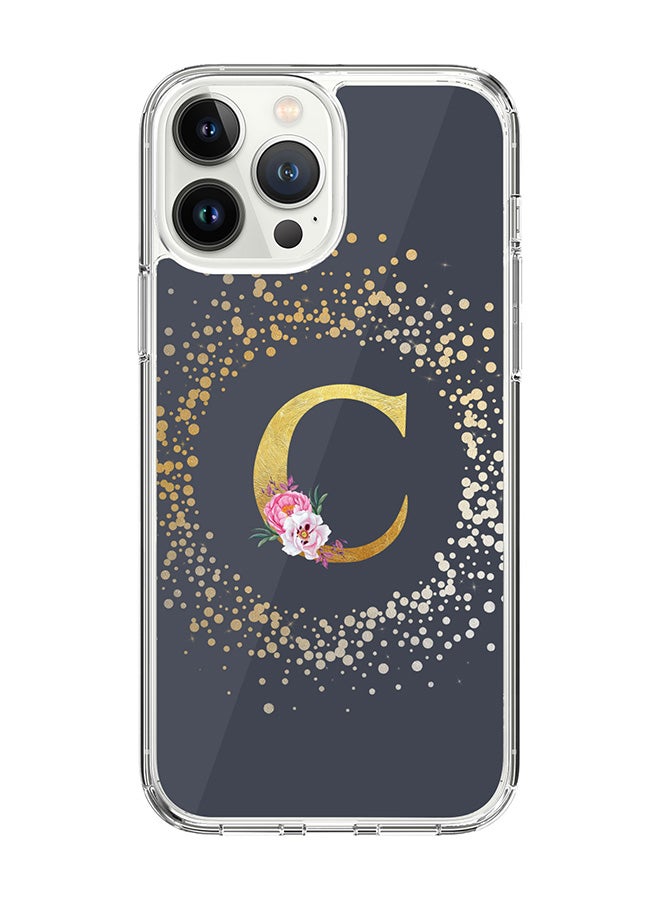 Stylizedd Classic Clear Case For iPhone 14 Pro Max, Hybrid Soft Case Thin Cover- Custom Monogram Initial Letter Floral Pattern Alphabet - C(Grey) - Image 1