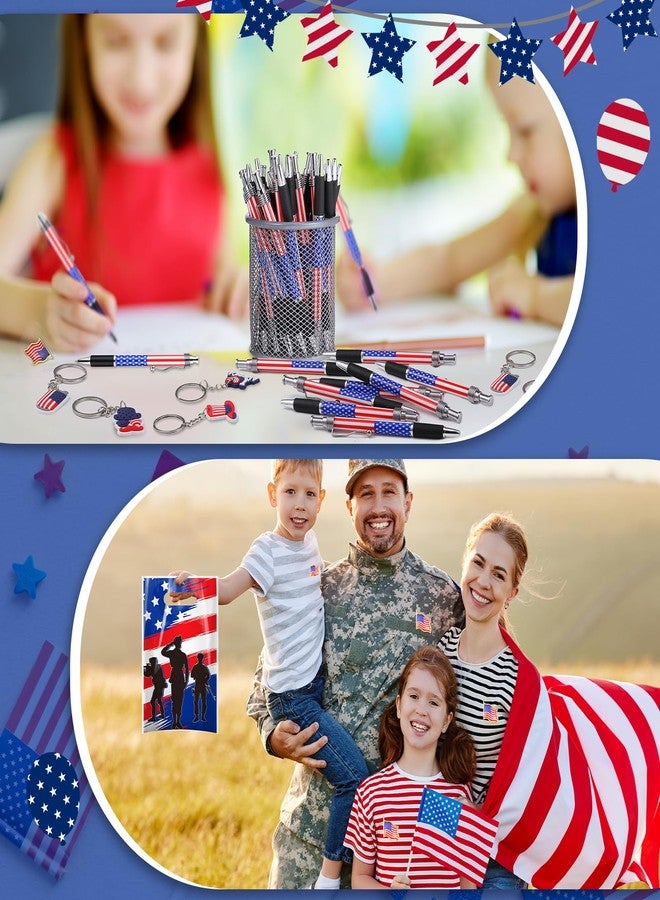 Bulyoou 200 Pcs / 50 Set Veterans Day Gift Bulk Accessories Include 50 American Flag Gift Bag 50 Patriotic Keychain 50 Red White Blue Pen 50 US Flag Brooches for Patriotic Party Supplies - Image 5