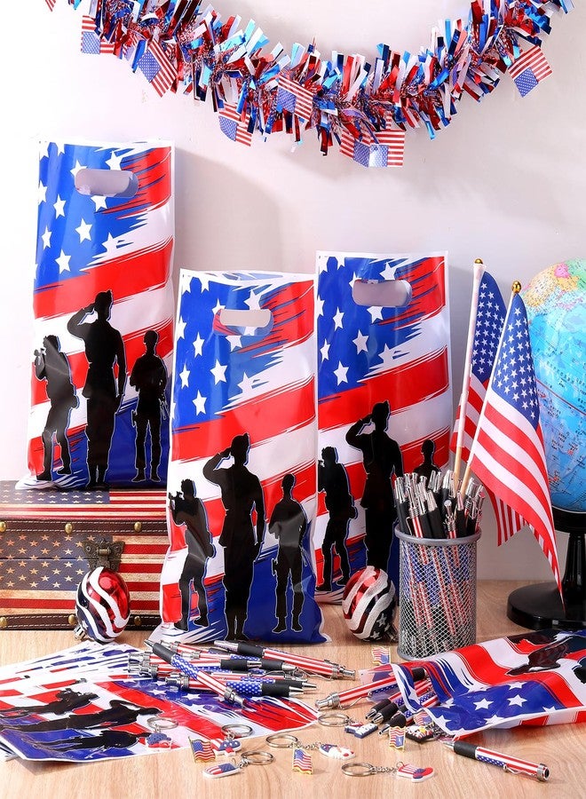 Bulyoou 200 Pcs / 50 Set Veterans Day Gift Bulk Accessories Include 50 American Flag Gift Bag 50 Patriotic Keychain 50 Red White Blue Pen 50 US Flag Brooches for Patriotic Party Supplies - Image 3