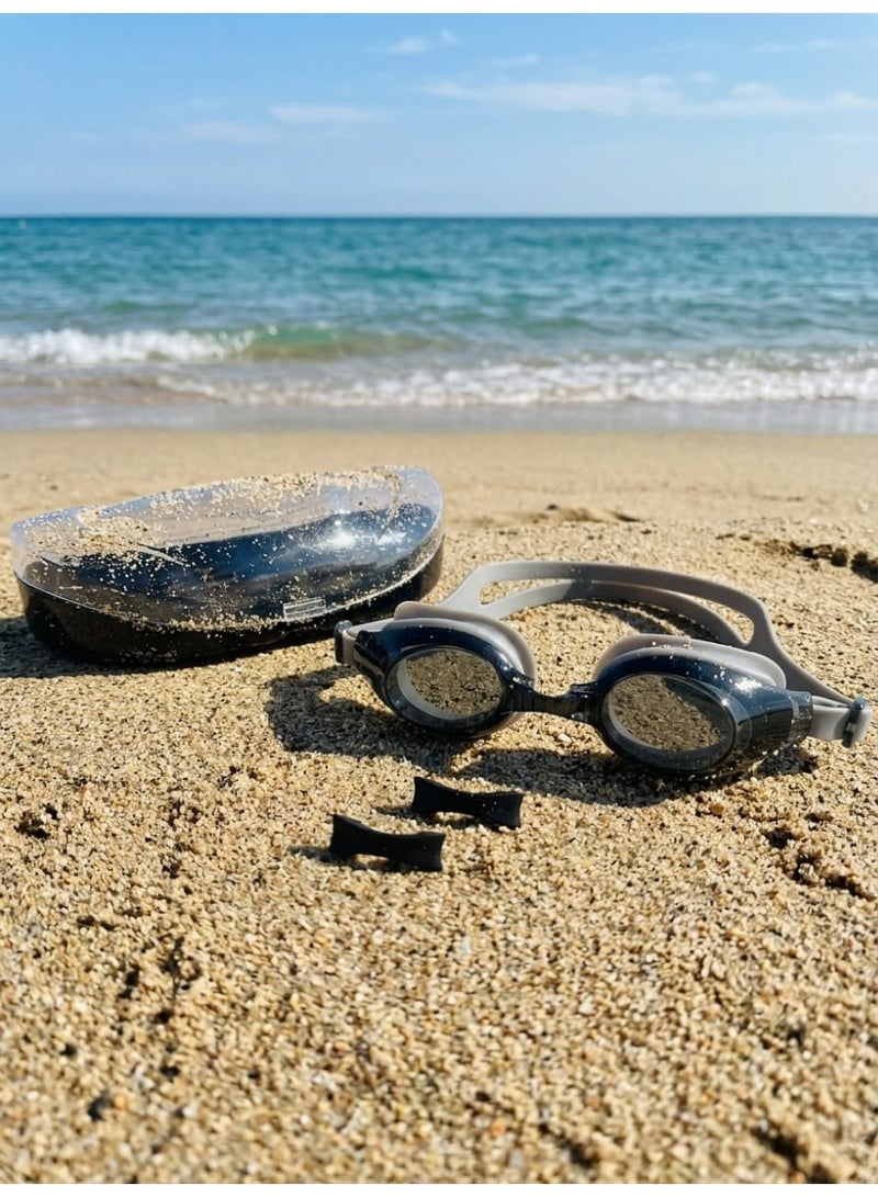 Premium Swimming Goggles – Anti-Fog, No Leakage, UV Protection | Adjustable Silicone Strap, Interchangeable Nose Pieces & Hard Travel Case Included (Black) - Image 2