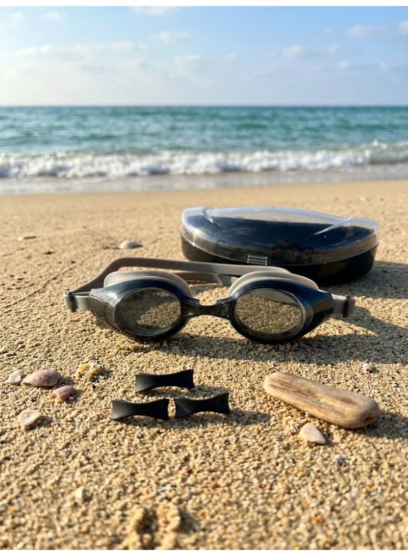 Premium Swimming Goggles – Anti-Fog, No Leakage, UV Protection | Adjustable Silicone Strap, Interchangeable Nose Pieces & Hard Travel Case Included (Black) - Image 3