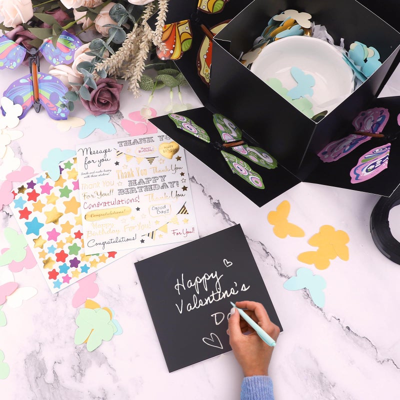 Welpurch Black Flying Butterfly Explosion Gift Box - Flying Butterflies Valentine's Day Gift Box with 4 Butterfly Sequins DIY Flying Butterfly Surprise Valentine's Day Birthdays Wedding Gift Box Explosion for Gifts Wrapping - Image 4
