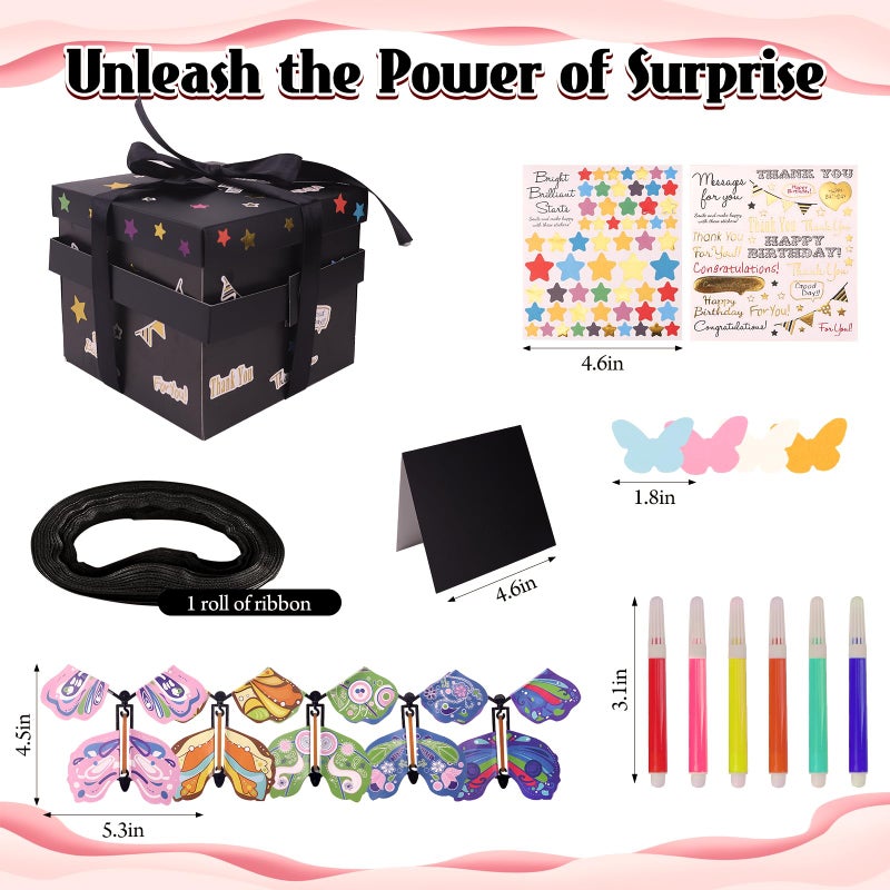 Welpurch Black Flying Butterfly Explosion Gift Box - Flying Butterflies Valentine's Day Gift Box with 4 Butterfly Sequins DIY Flying Butterfly Surprise Valentine's Day Birthdays Wedding Gift Box Explosion for Gifts Wrapping - Image 3