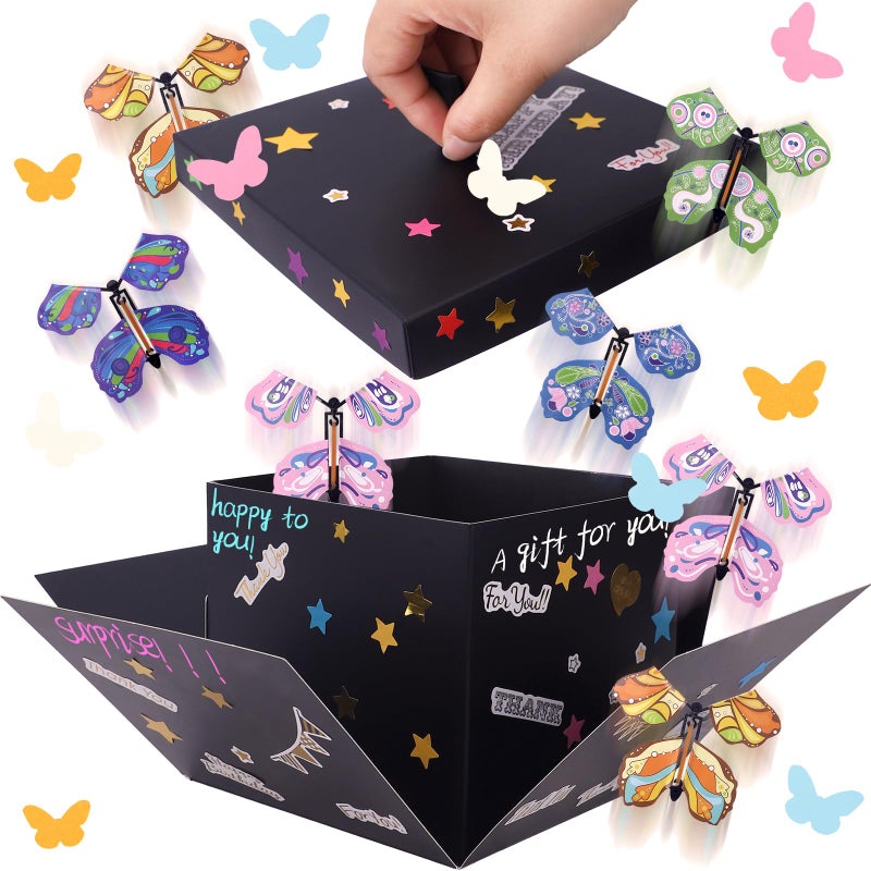 Welpurch Black Flying Butterfly Explosion Gift Box - Flying Butterflies Valentine's Day Gift Box with 4 Butterfly Sequins DIY Flying Butterfly Surprise Valentine's Day Birthdays Wedding Gift Box Explosion for Gifts Wrapping - Image 1