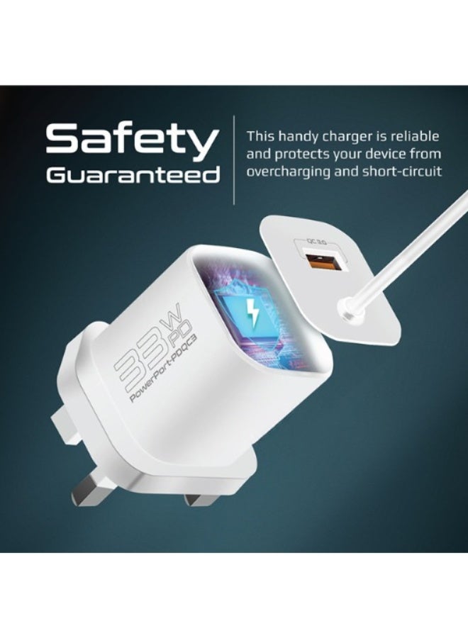 REBENUO USB-C Charger 33W Power Delivery Wall Adapter with 22.5W Quick Charge 3.0 Port, In-Built 1.5M Type-C Cable and Adaptive Safe Charging White - Image 5