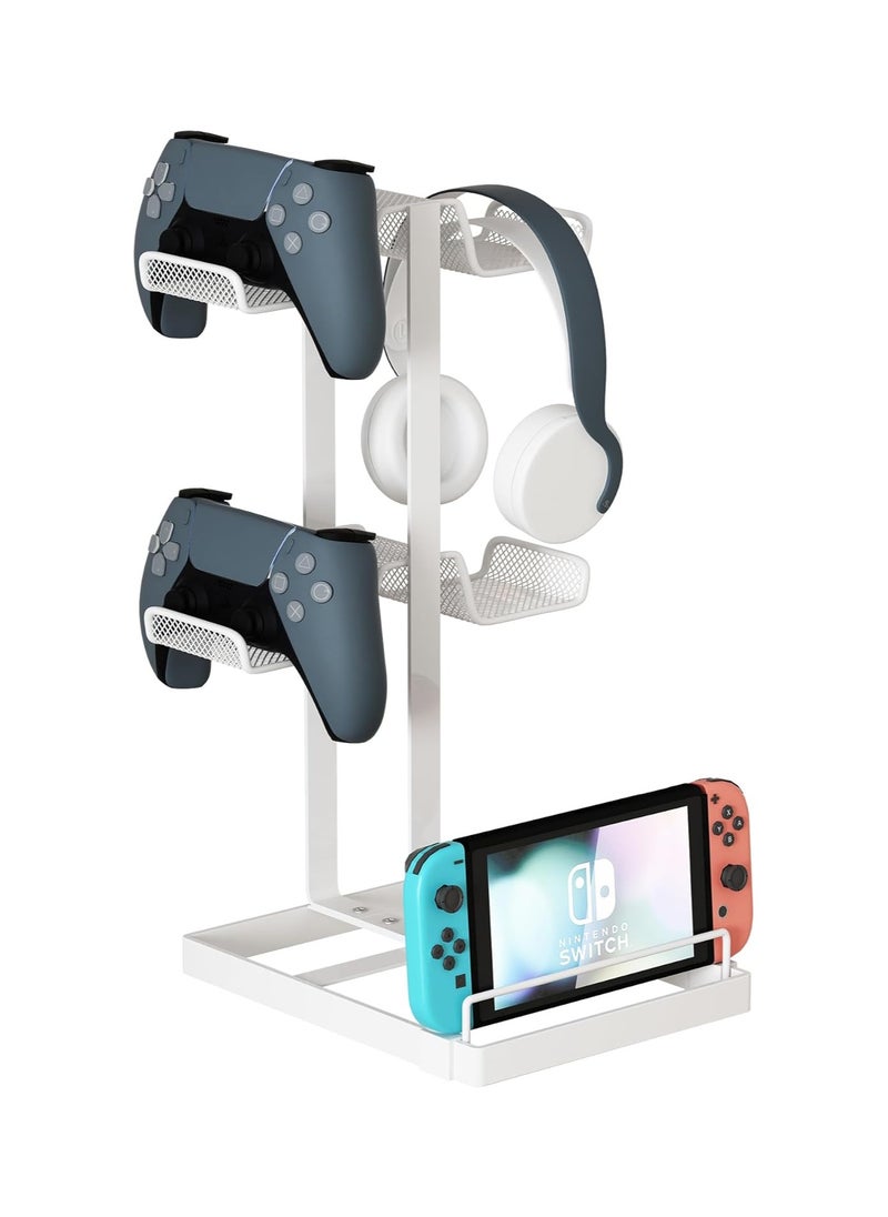 SYOSI Headphone Stand, Earphone Stand with Aluminum Supporting Bar, Game Controller Holder & Headset Holder for Desk, Universal Storage Organizer Headphones/Controller/Switch/iPad/Mobile Phone  - Image 1