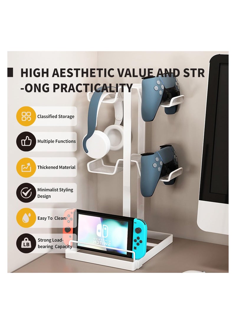 SYOSI Headphone Stand, Earphone Stand with Aluminum Supporting Bar, Game Controller Holder & Headset Holder for Desk, Universal Storage Organizer Headphones/Controller/Switch/iPad/Mobile Phone  - Image 3