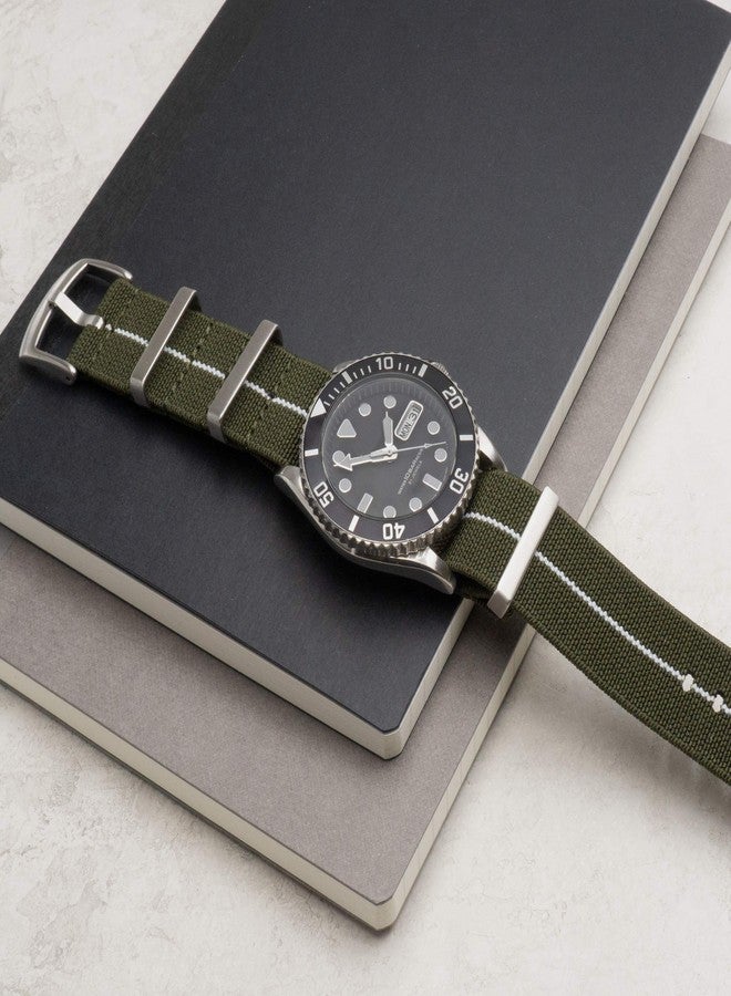 Benchmark Basics Elastic Watch Band - Parachute Nylon One-Piece Military Style Watch Straps for Men & Women - Choice of Color & Width - 20mm or 22mm, Green/White, 20mm, Military - Image 4